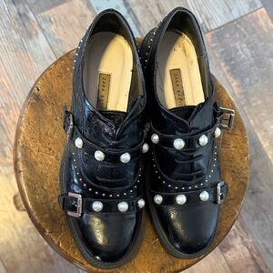 Zara Black Ankle Boots with Pearl Accents